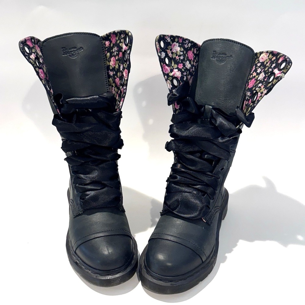 Dr. Martens Triumph 1914 Floral Lined Fold Down Combat Boots Women's Size‎ 5